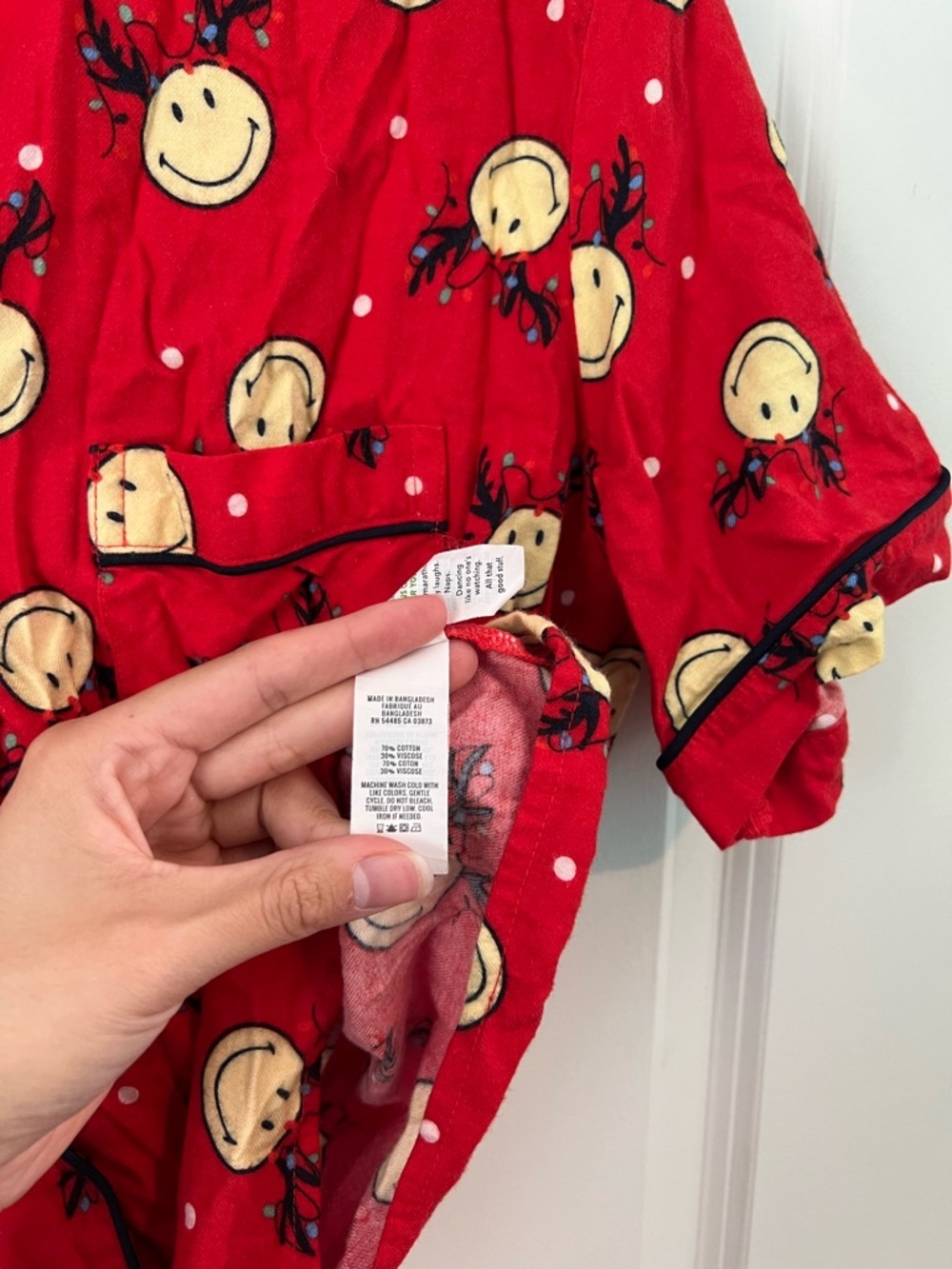 Aerie Smiley® Flannel Pajama Shirt + Ruffle Shorts Holiday Red Christmas PJ Set - Picture 10 of 13